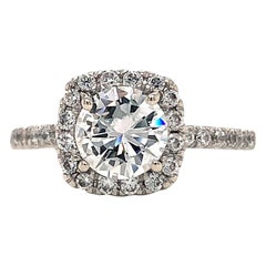 1.04ct 14K white Gold H SI2 Round Brilliant Cut Engagement Halo Diamond Ring