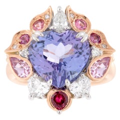 Handmade 18ct Gold Tanzanite, Sapphire, Spinel and Diamond Art Deco Style Ring