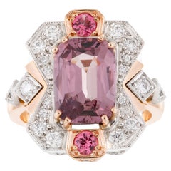 Handmade 18ct Rose/Platinum Spinel and Diamond Art Deco Style Engagement Ring