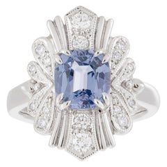 Platin Blau 2,23 Karat Spinell Art Deco Stil Diamant Halo Ring, Kissenschliff