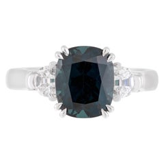 18ct Gold Blue/Green Sapphire with Half Moon Shoulder Diamond Engagement Ring