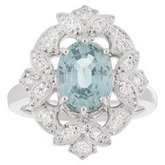 Oval Pale Blue/Green Sapphire with Art Deco Style Diamond Halo Ring