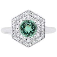 Bague de fiançailles en or 18 carats avec émeraude taille ronde