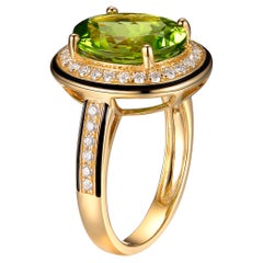 Oval Peridot Diamond Cocktail Ring in 18 Karat Yellow Gold