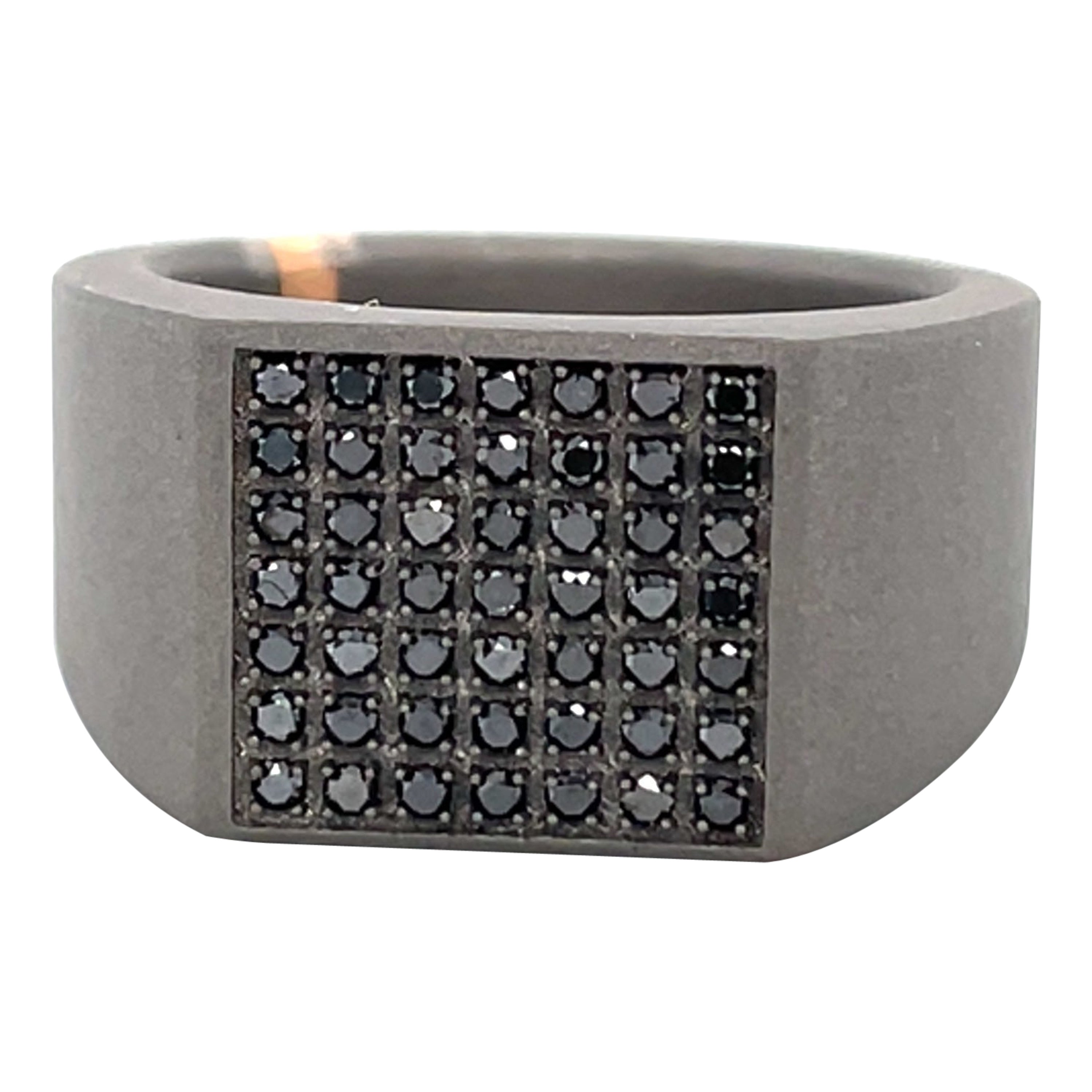 Anillo de sello de titanio y oro rosa de 18 quilates con diamante negro redondo para hombre