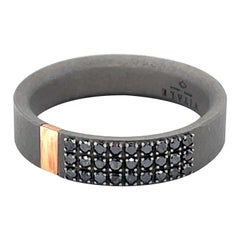 Men's Titanium 18 Karat Rose Gold Round Black Diamond Band Ring