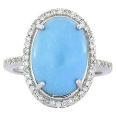 Bague cocktail en or blanc avec diamants et turquoise de 8,92 carats