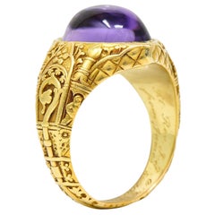 Antike Tiffany & Co.-Kollektion Amethyst Cabochon 18 Karat Gold Bischof Kirchlicher Ring