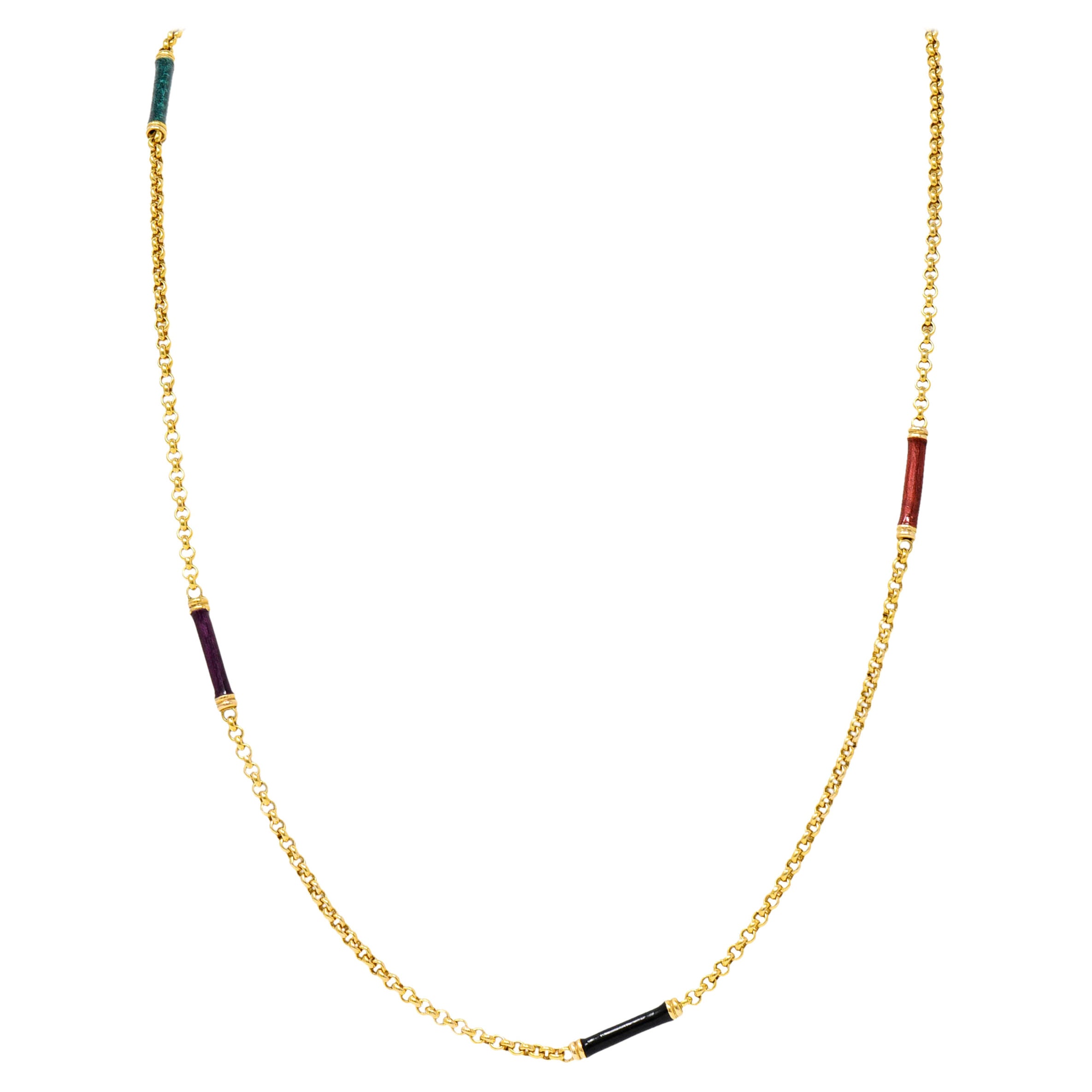 Masriera Enamel Gold Chain Necklace at 1stDibs