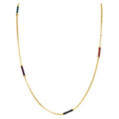 Retro Italian Enamel 14 Karat Yellow Gold Station Chain Link Necklace
