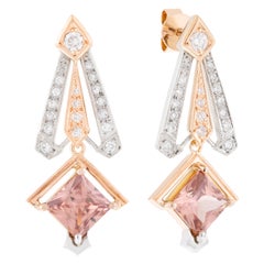 18ct White/Rose Gold Art Deco Geometric Diamond & Carre Cut Zircon Earrings