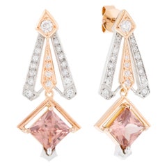 18 Karat Weiß-/Roségold Art Deco Geometrische Diamanten & Zirkon-Ohrringe im Karrenschliff