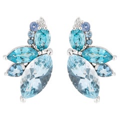 18ct White Gold ‘Angelique’ Zircon, Sapphire, Aquamarine & Diamond Earrings