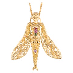 Handmade 18ct Yellow Gold Dragonfly Lady Pendant/Brooch