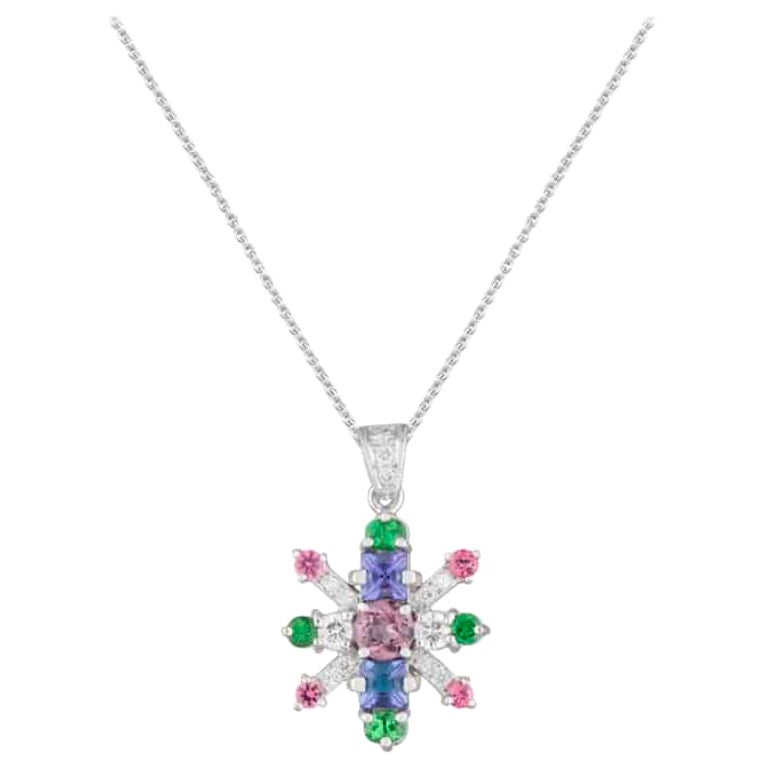 18ct White Gold Pendant with Spinels, Tsavorite Garnet, Tanzanites & Diamonds