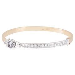 9ct Yellow/White Gold Asymmetrical Diamond and Grey Spinel Hinged Bangle