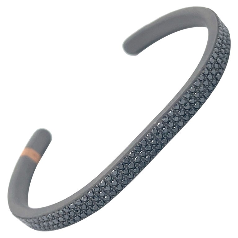 Men's Titanium 18 Karat Rose Gold Round Black Diamond Bracelet at 1stDibs