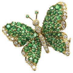 18 Karat Gold Tsavorite Diamond Butterfly Brooch by Tiffany & Co., 1989