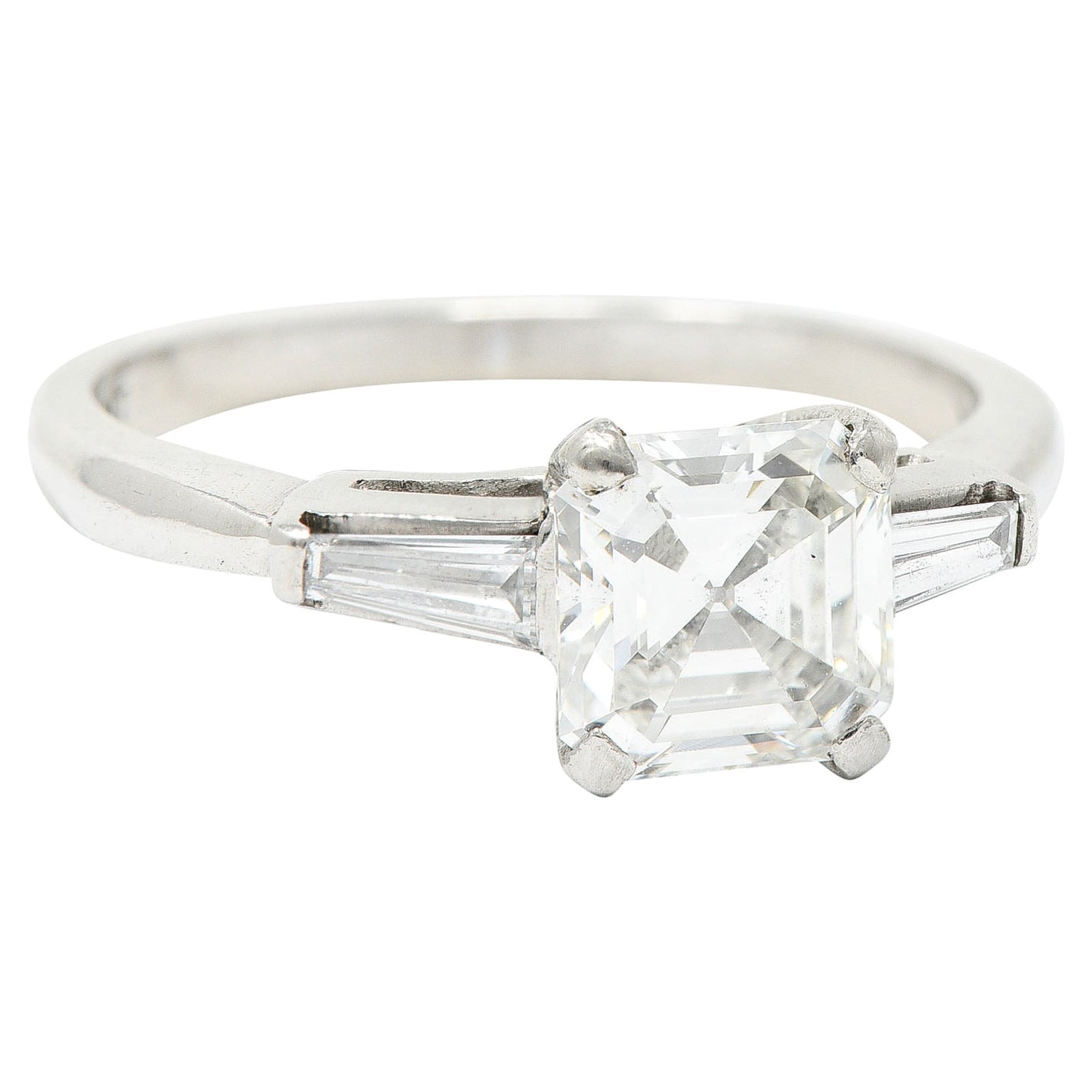 1950's Mid-Century 1.24 Carats Asscher Diamond Platinum Engagement Ring GIA