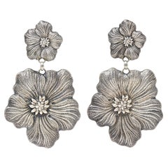 Buccellati Sterling Silver Gardenia Blossom Flower Drop Earrings