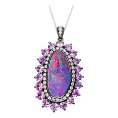 Pendentif en opale, saphir rose et diamant de 3,01 carats, jeu de couleurs impressionnant