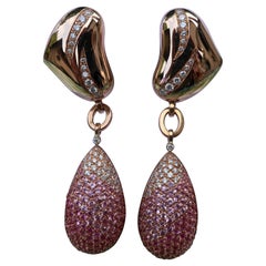 Gavello 18 Karat Pave Pink Sapphire & Diamond Drop Earrings Rose Gold