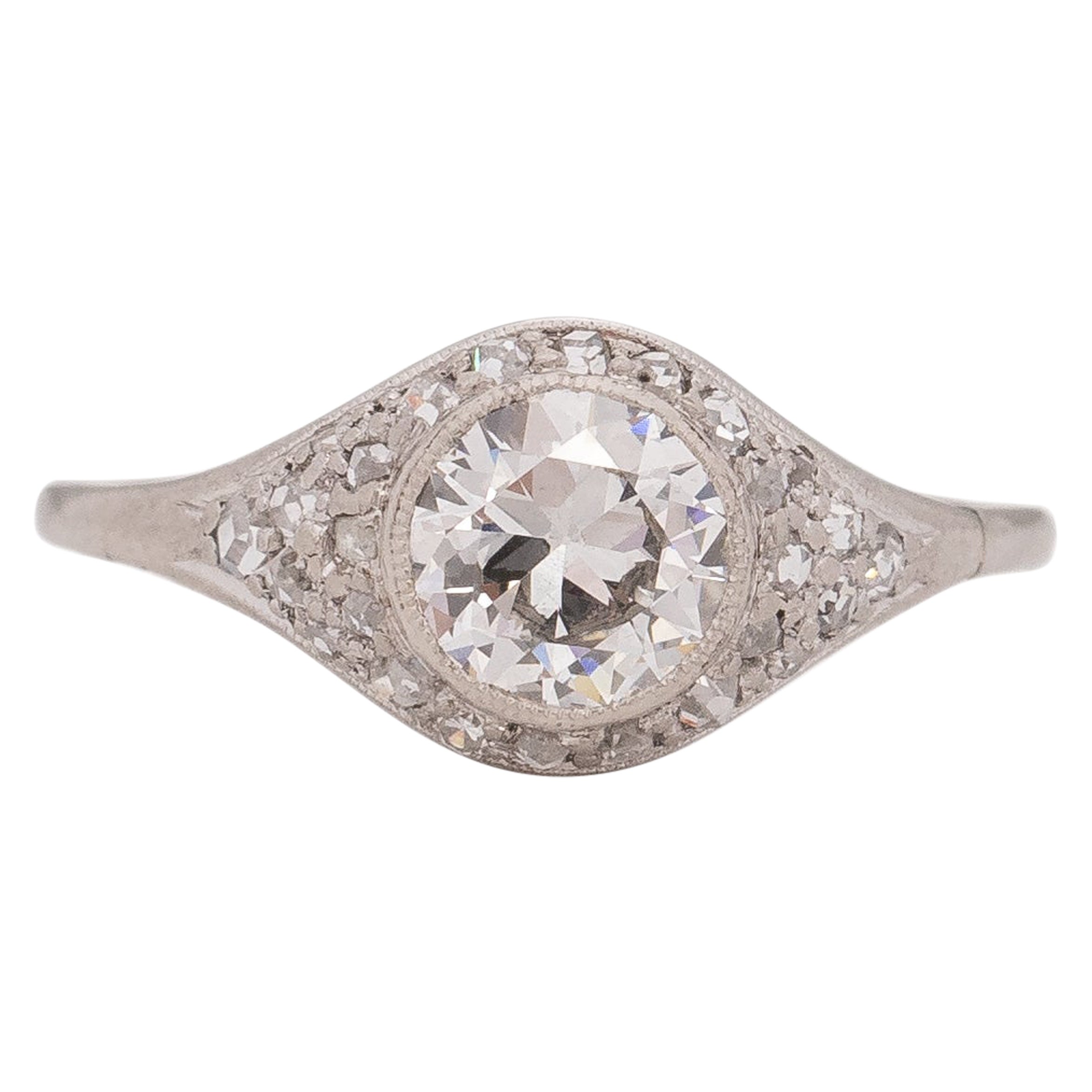 GIA Certified .67 Carat Art Deco Diamond Platinum Engagement Ring For Sale