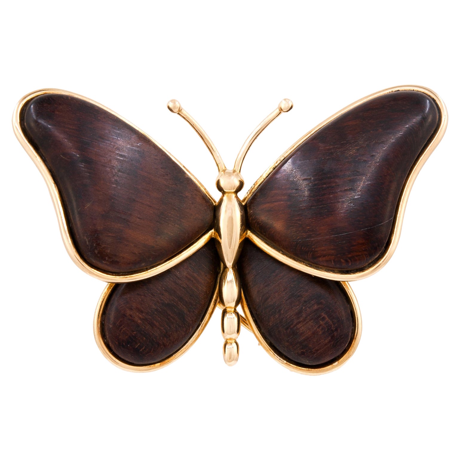 VAN CLEEF & ARPELS Wood Butterfly Brooch
An 18k yellow gold butterfly motif pin brooch/clip.
Stamped “Van Cleef & Arpels“, serial number, French hallmarks
Condition: Good - Previously owned and gently worn, with little signs of use. May show light
