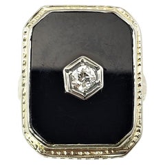 14 Karat White Gold Onyx and Diamond Ring