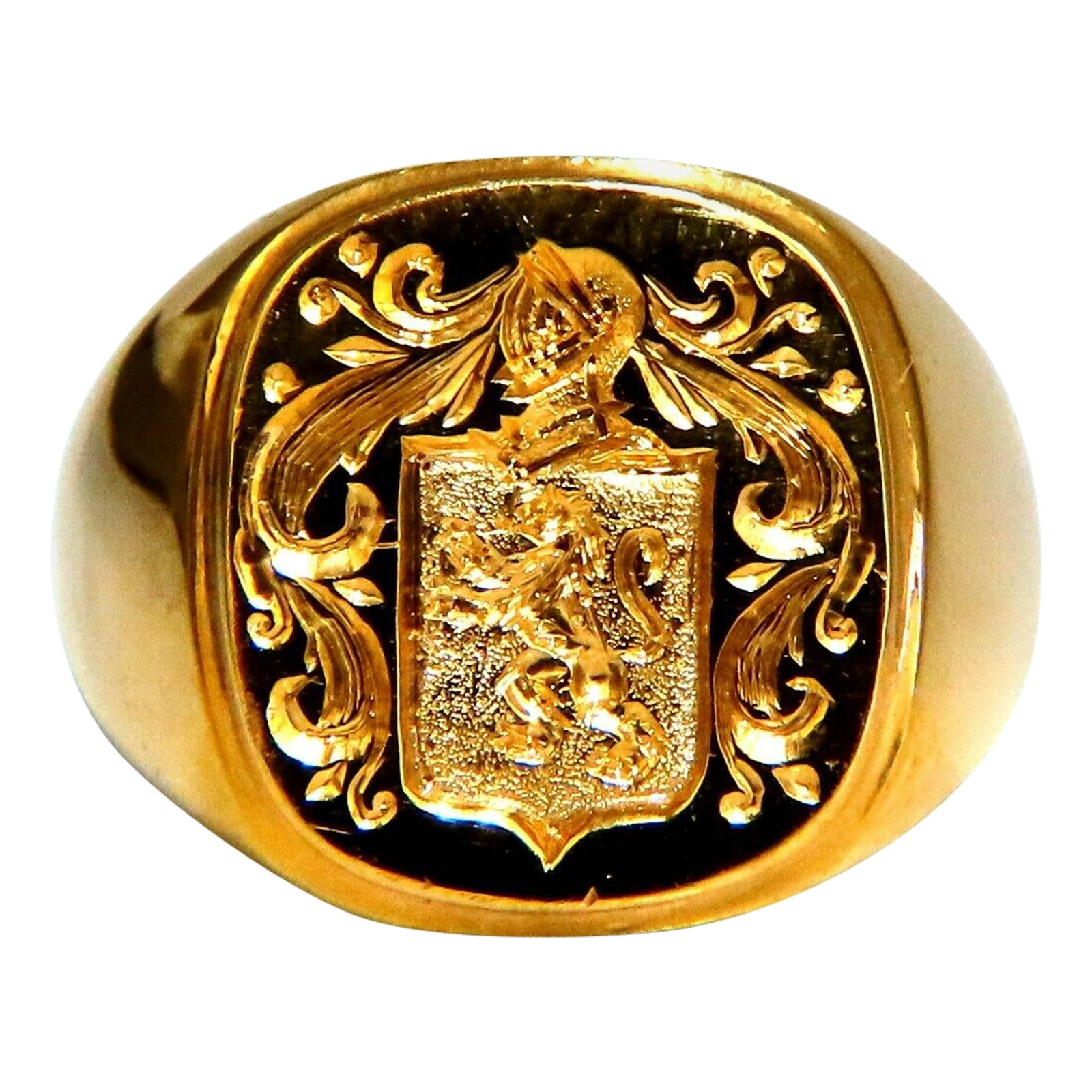 Royal Crest Coat of Arms 14kt Signet Ring at 1stDibs