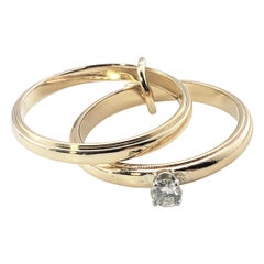 14 Karat Yellow Gold and Diamond Engagement Ring and Wedding Band Charm