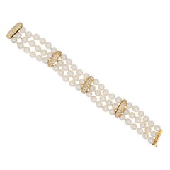 Estate Tiffany & Company Akoya Pearl and Diamond Bracelet in 18k Yellow Gold
