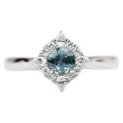Teal Blue Montana Sapphire with Diamond Halo 14K White Gold Engagement Ring