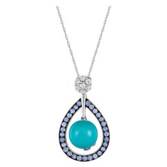 LeVian 14K White Gold Turquoise Cabochon White Sapphire Violet Tanzanite Pendant