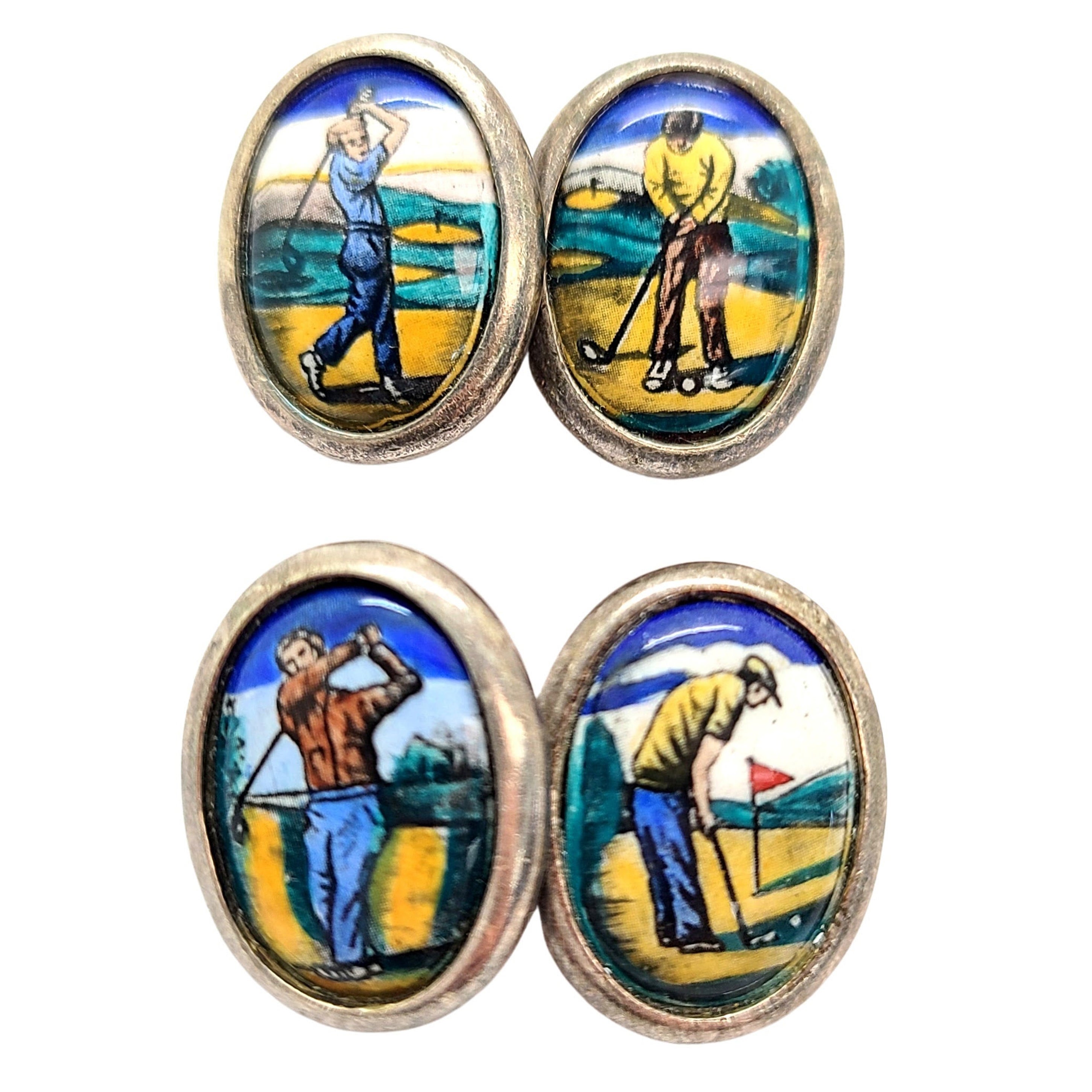 Sterling Silver Hand Painted Golf Cufflinks