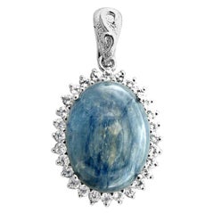 Grand Sample Sale Pendant Natural Fancy Blue Kyanite, White Topaz, Set in Silver