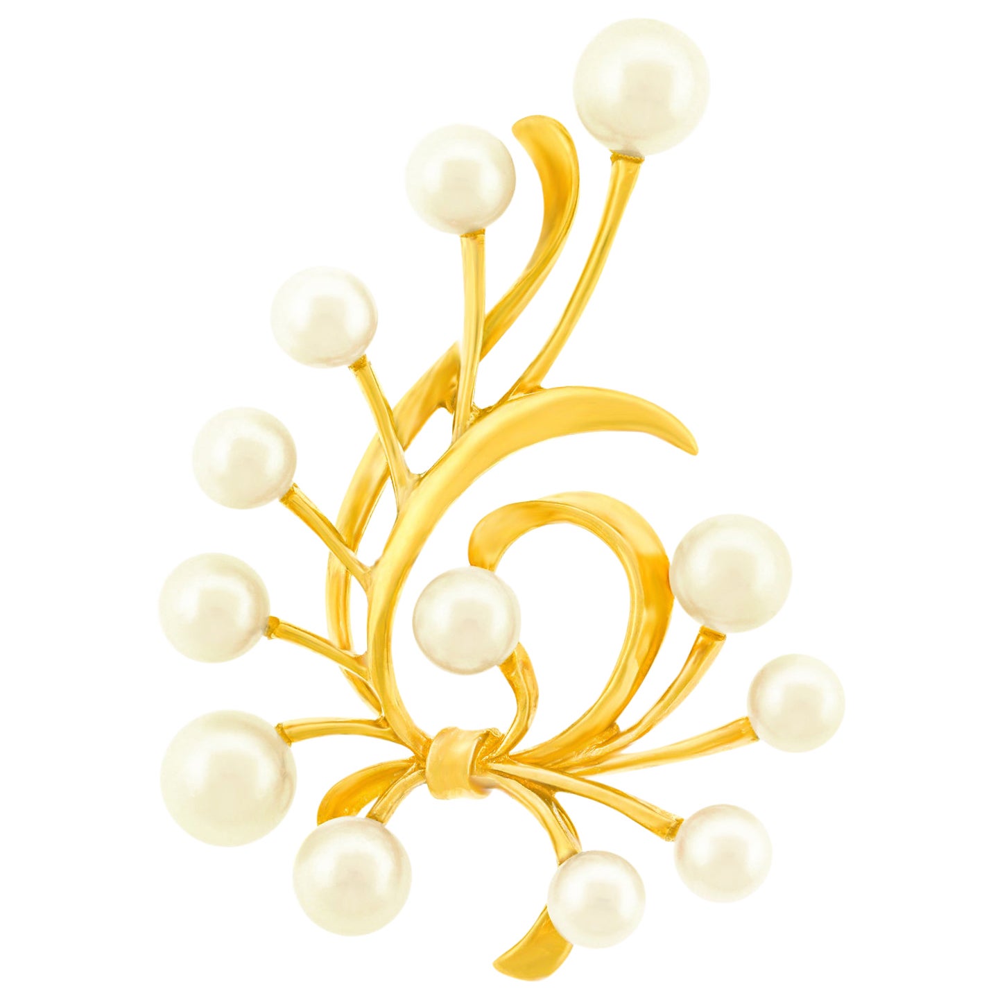 Mikimoto Sixties Mod Pearl-Set Gold Brooch For Sale