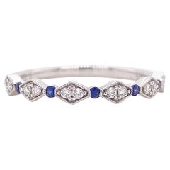 Diamant-Saphir-Ring, Weißgold-Ehering, stapelbarer Ring 15 Edelsteine