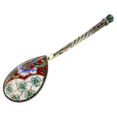 Russian Silver & Shaded Cloisonne Enamel Tea / Kvosh Spoon by Maria Soko        