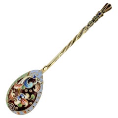 Vintage Russian Silver & Shaded Cloisonne Enamel Tea or Kvosh Spoon