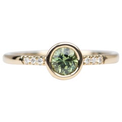 Green Montana Sapphire Bezel Set Diamond Band 14K Yellow Gold Engagement Ring