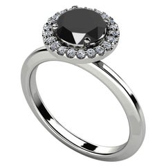 1 Carat Round Black Diamond Halo Cocktail Ring in Silver