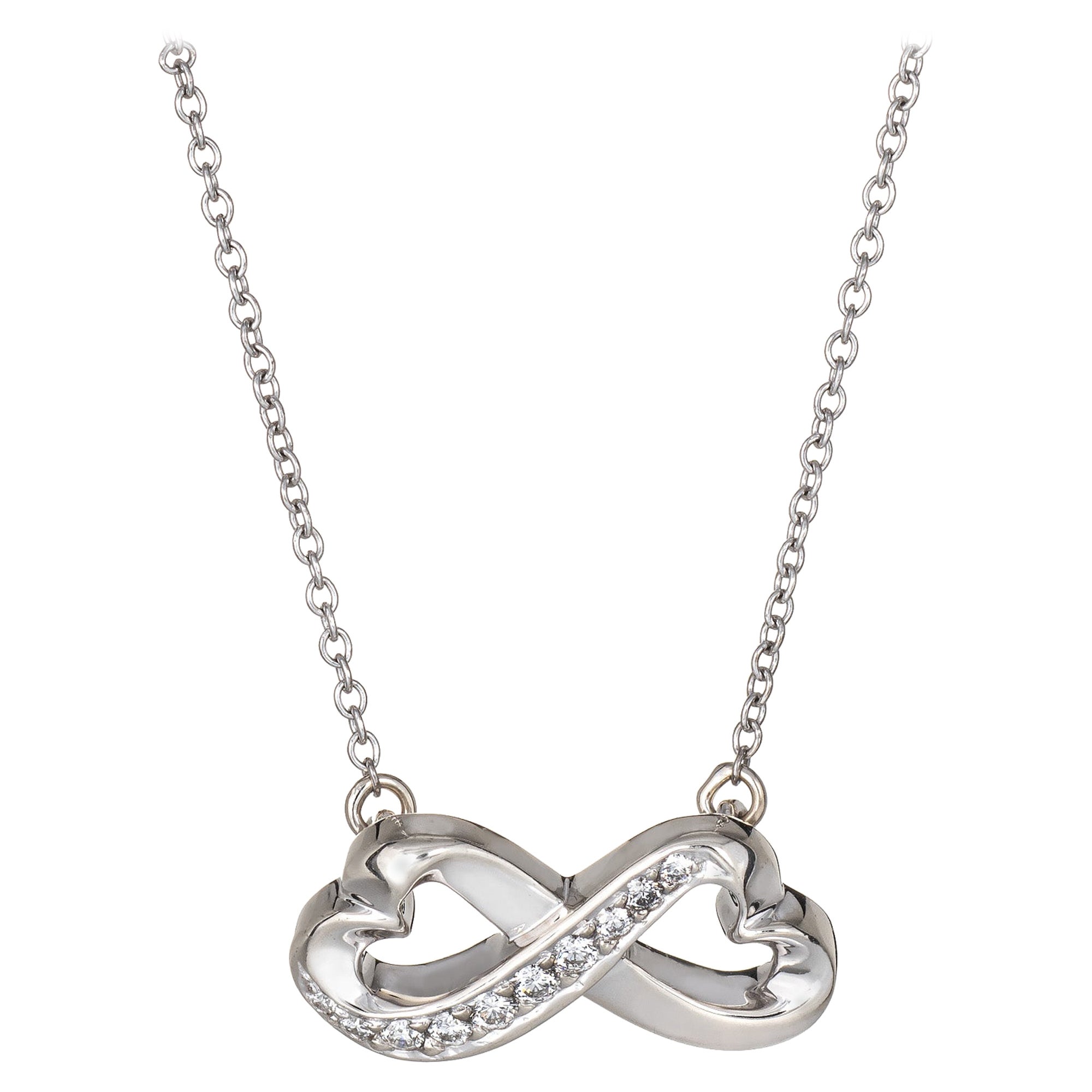 Tiffany & Co. Double Diamond Heart Necklace Paloma Picasso 18k White Gold