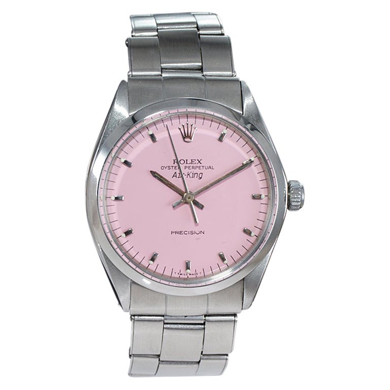 Rolex Stainless Steel Air King with a Custom Finished Hot Pink Dial Early 1970's