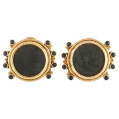 Elizabeth Gage Constantine Roman Ancient Coin 18K Yellow Gold Clip-On Earrings