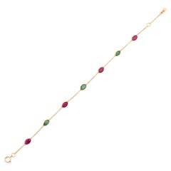 Oval Genuine Ruby and Emerald 18k Yellow Gold Bracelet