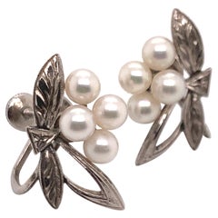 Vintage Mikimoto Estate Akoya Pearl Clip On Earrings Sterling Silver