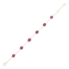 Oval Smooth Ruby Bezel-Set Bracelet, 18 Karat Yellow Gold