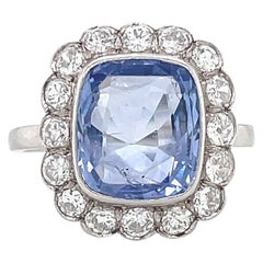 Vintage GIA French Sapphire Diamond Cluster Ring