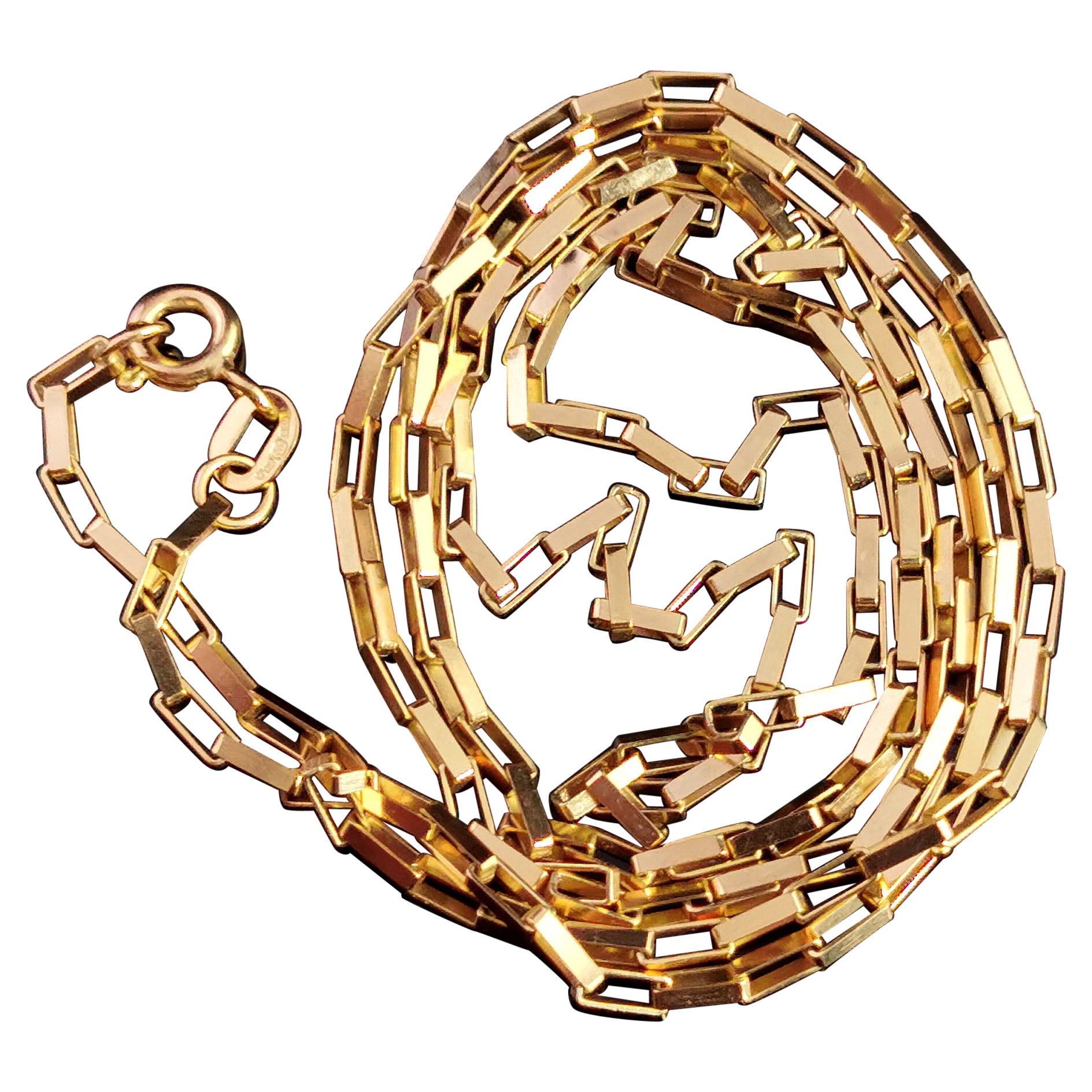 Vintage 9 Karat Yellow Gold Chain Necklace, Boxy Belcher Link, c1990s